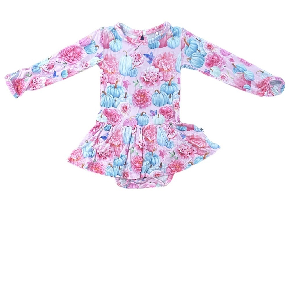 Floral Pink and Blue Pumpkins Kids Dress